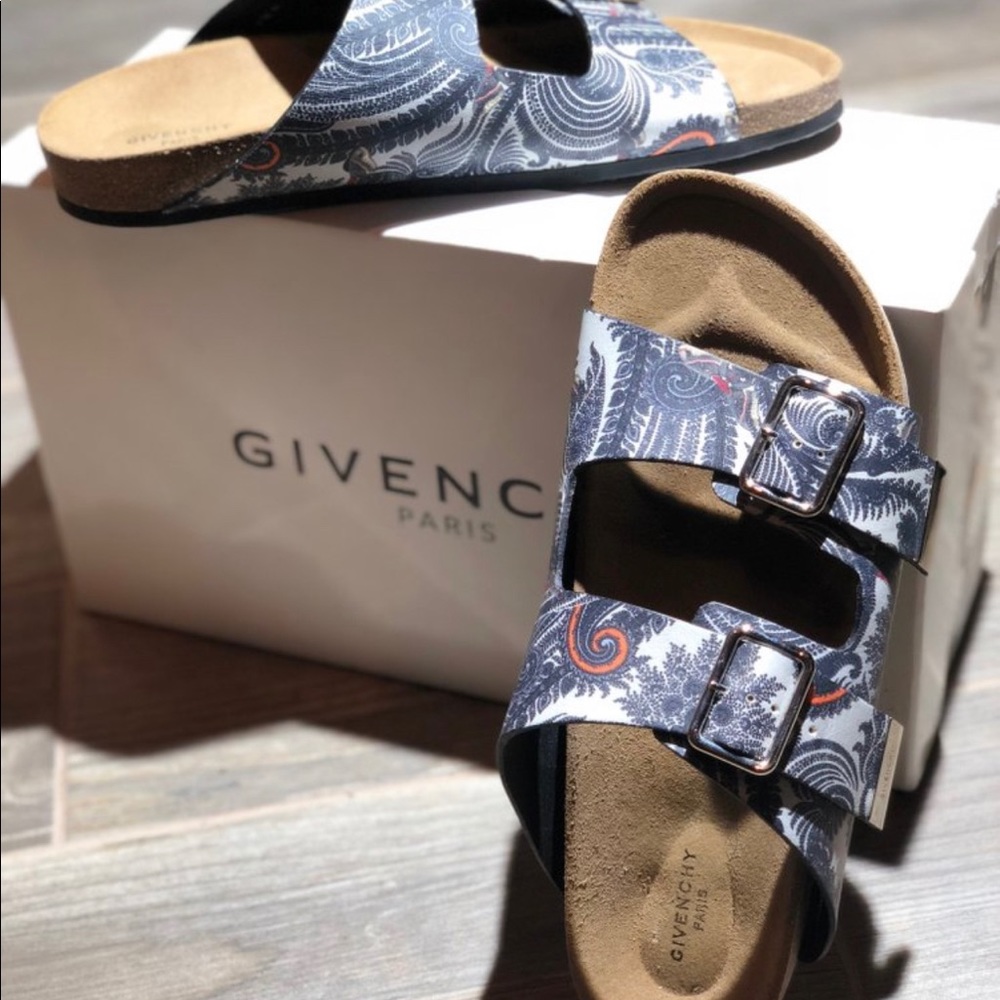Givenchy Paisley Buckle Sandals, Blue/Grey: Sz 41